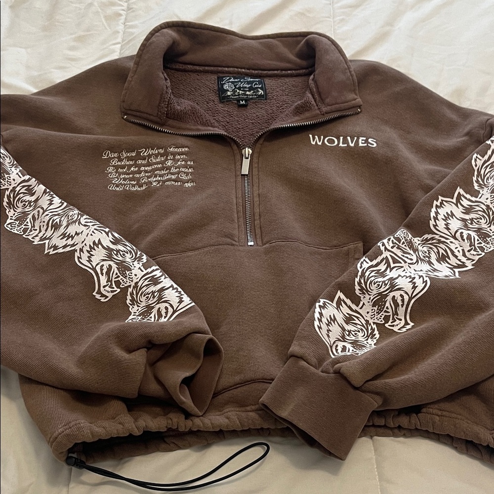Darc Sport Brown Wolves Quarter-Zip Sweatshirt with White Wolf Sleeve Graphics